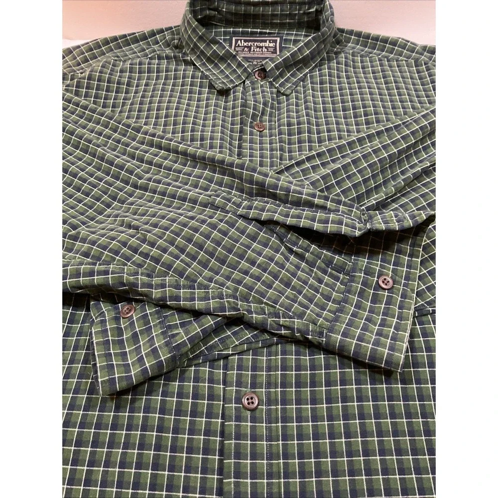 Vintage Abercrombie Fitch Shirt Adult XL Green Check Cotton Long‎ Sleeve G11